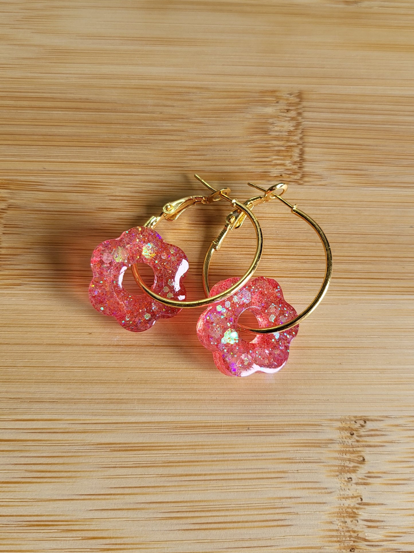 Peach glitter hoop earrings