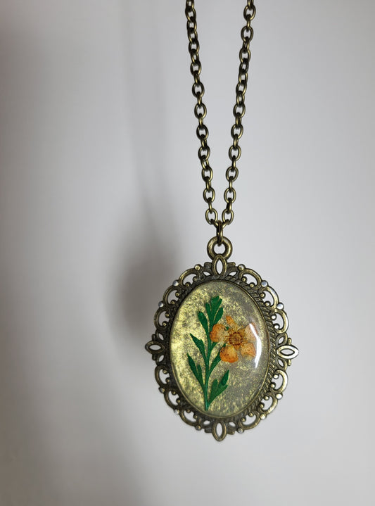 Antique bronze peach & gold floral pendant