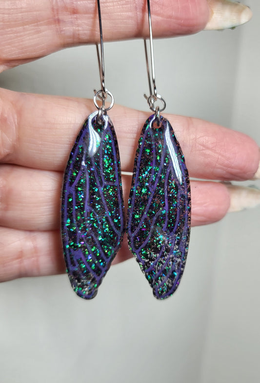 Purple & teal butterfly wing earrings