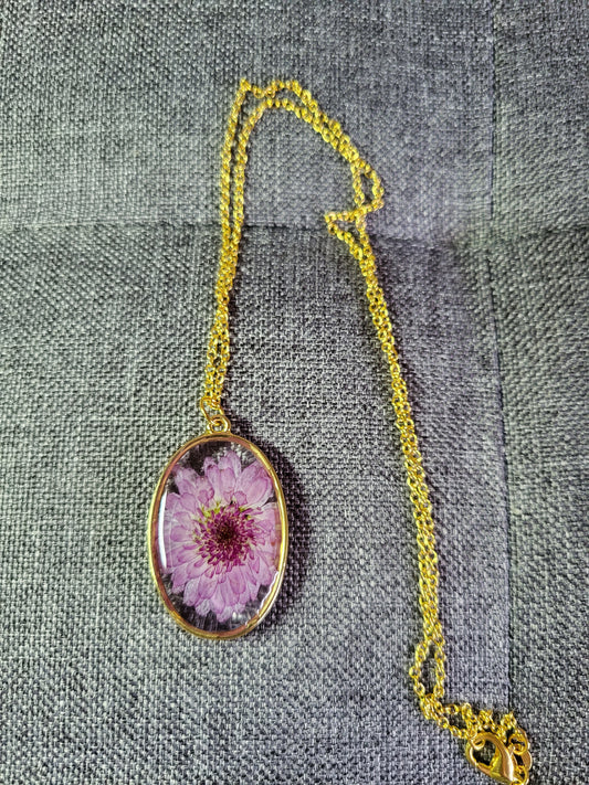 Lilac pressed Chrysanthemum Flower Pendant