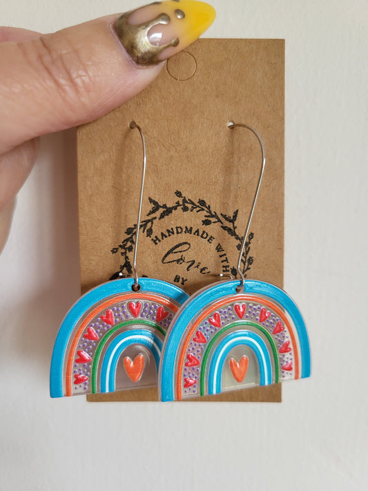 Teal Rainbow Earrings