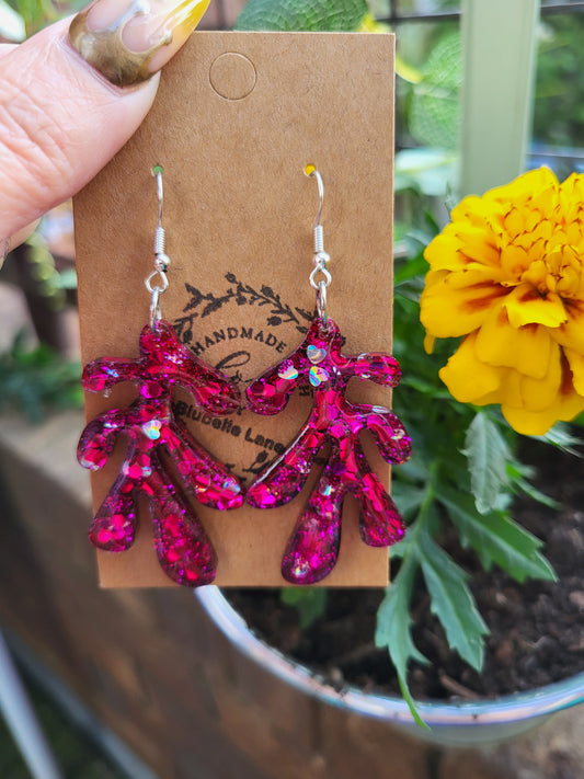 Cerise Glitter Resin Earrings
