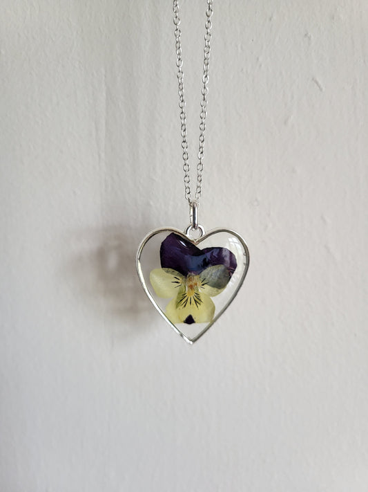 Pansy Flower Heart Pendant