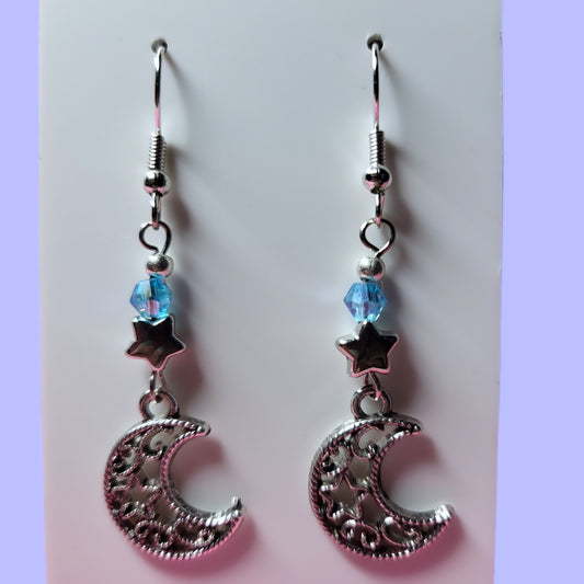 Moon and Stars Silver Earrings