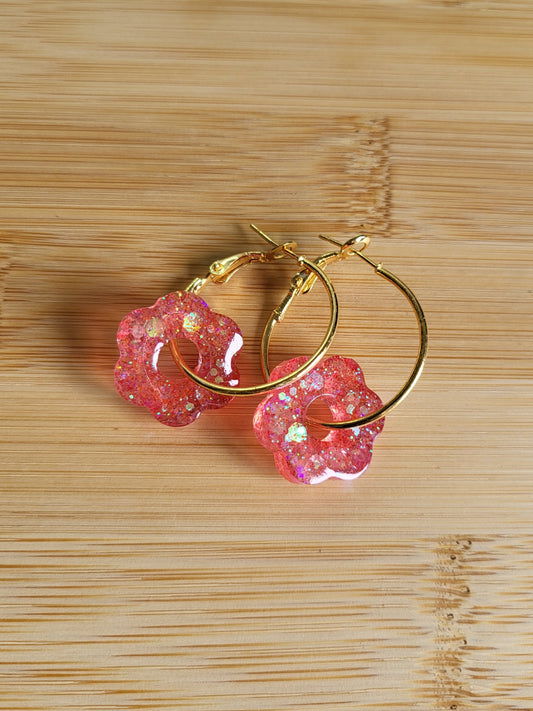 Peach glitter hoop earrings