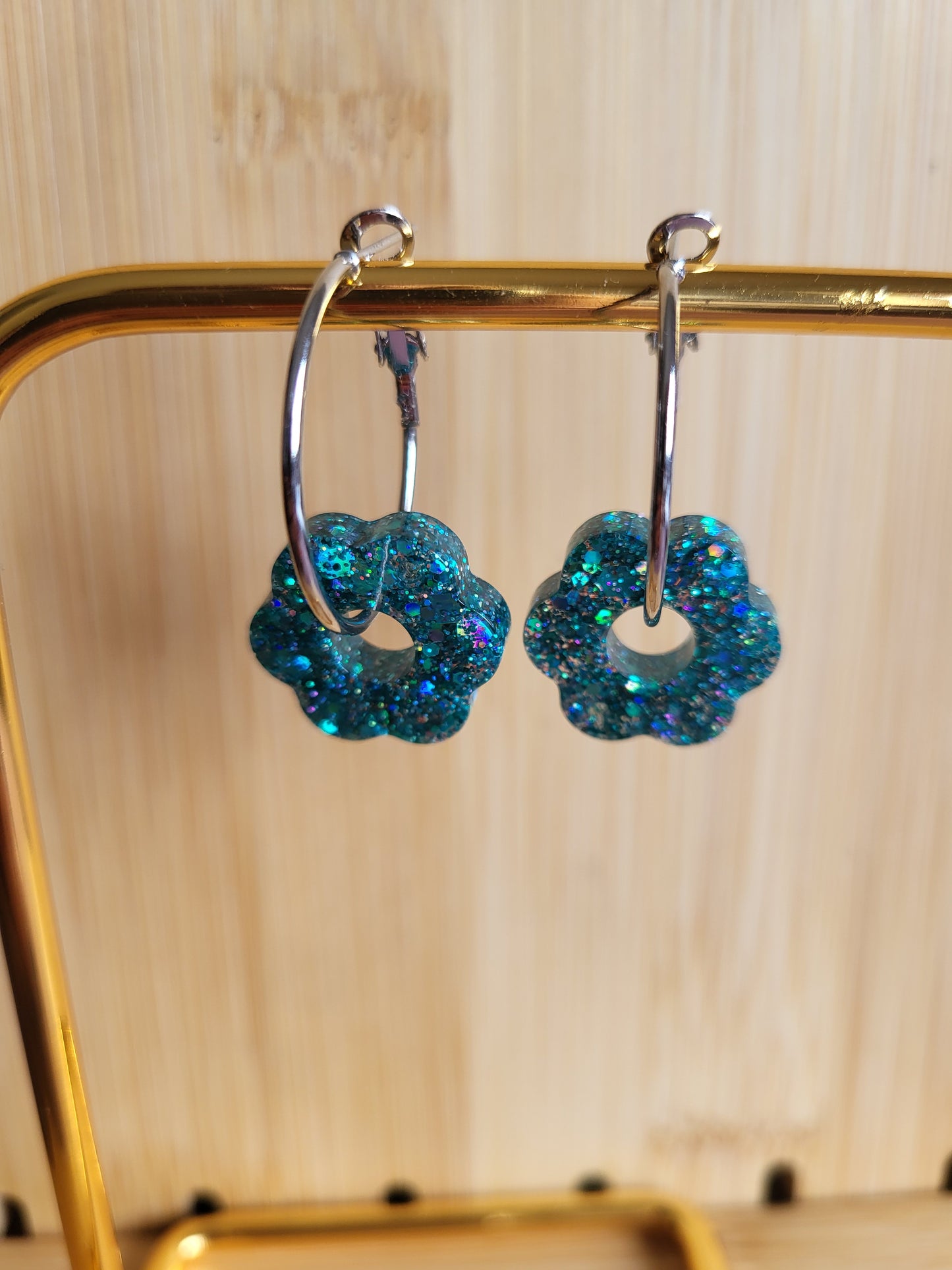 Teal glitter hoop earrings