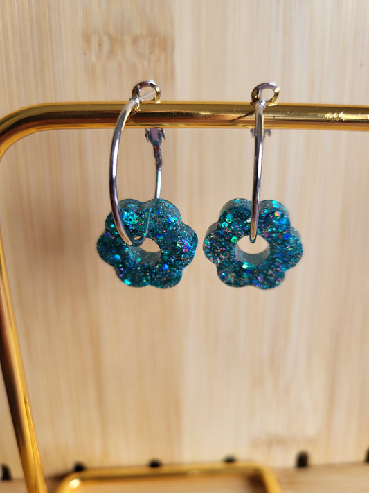 Teal glitter hoop earrings